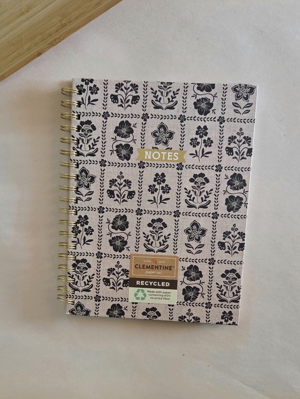 Clementine Black Floral Grid Large Spiral Hardcover Ruled Notebook